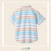 Back view of the Hatley Boys' Striped Button Down showing the clean yoke design and the professional, double-stitched hemline