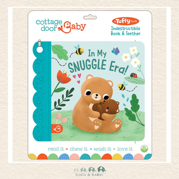 In My Snuggle Era Tuffy book featuring sweet bonding illustrations and a built-in stroller clip hole for infants
