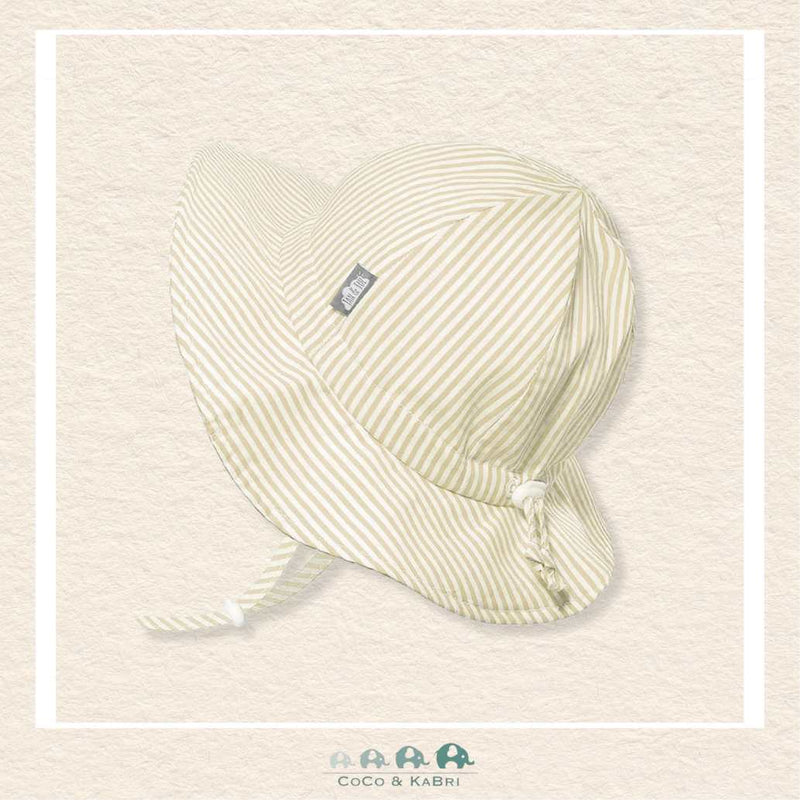 Jan & Jul Grow-With-Me cotton floppy sun hat in Beige Stripes featuring an adjustable head drawstring and chin strap