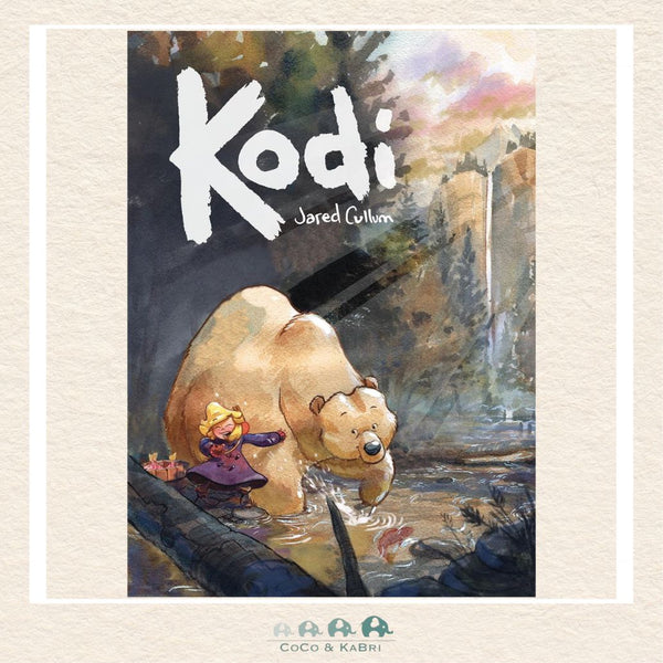 Kodi (Book 1) graphic novel by Jared Cullum featuring Katya and an enormous, gentle Kodiak bear in a lush Alaskan wilderness setting