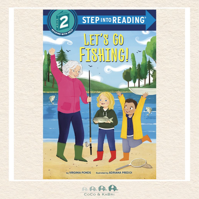 Let's Go Fishing! Step 2 Reader book cover featuring children and their grandma fishing together at a scenic lake