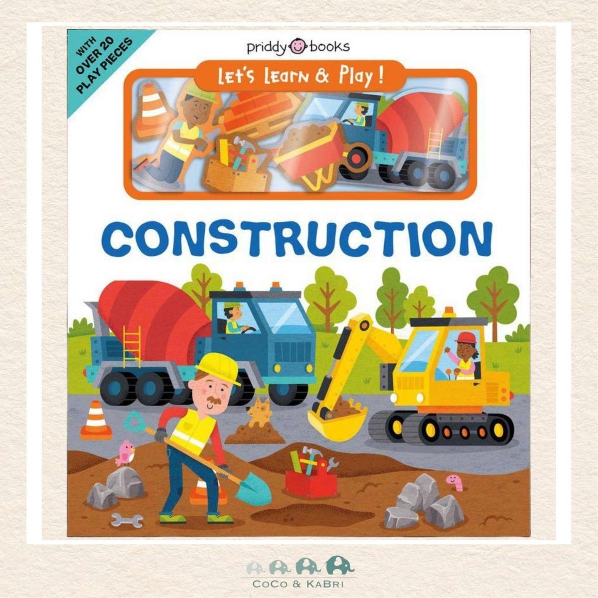 Let's Learn & Play! Construction activity set by Roger Priddy featuring a board book and over 20 press-out play pieces in a magnetic case