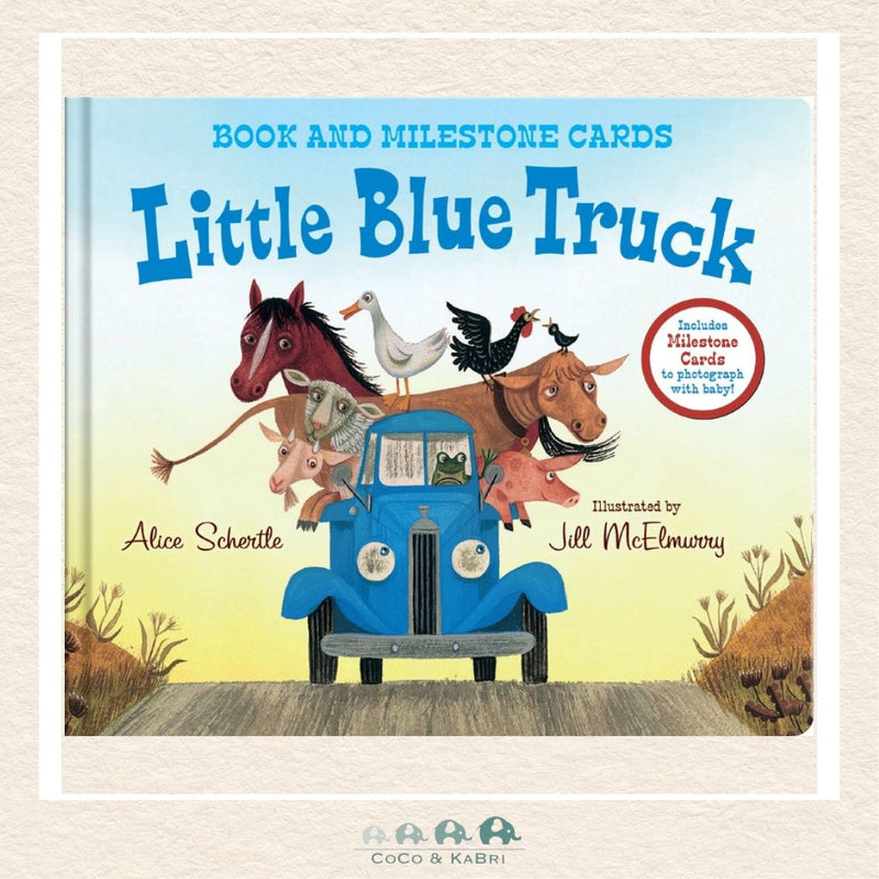 Book cover of 'Little Blue Truck' with illustrations of animals on a blue truck.