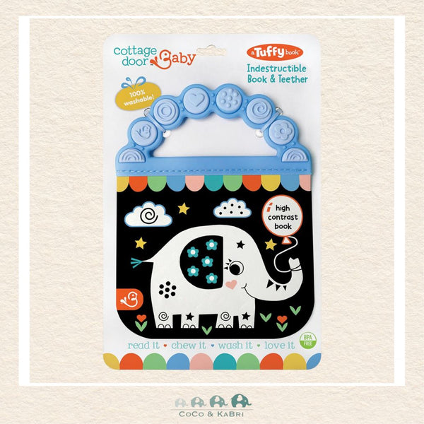 Look, Look, Baby! Rhyme Time Tuffy book featuring high-contrast black-and-white animal illustrations and a built-in blue teether