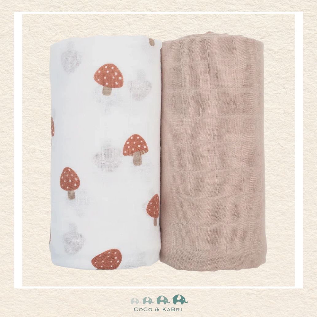 Lulujo 2-Pack Cotton Muslin Swaddle Blankets – Mushroom & Sand, CoCo & KaBri Children's Boutique, Brooks Alberta Canada