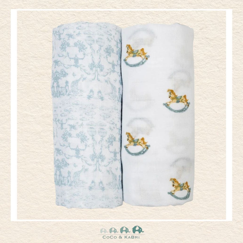 Lulujo 2-Pack Cotton Muslin Swaddle Blankets – Rocking Horse &amp; Toile, CoCo & KaBri Children's Boutique, Brooks Alberta Canada
