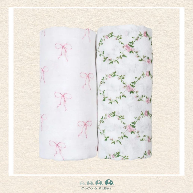 Lulujo 2-Pack Cotton Muslin Swaddle Blankets – Rose & Bows Trellis, CoCo & KaBri Children's Boutique, Brooks Alberta Canada