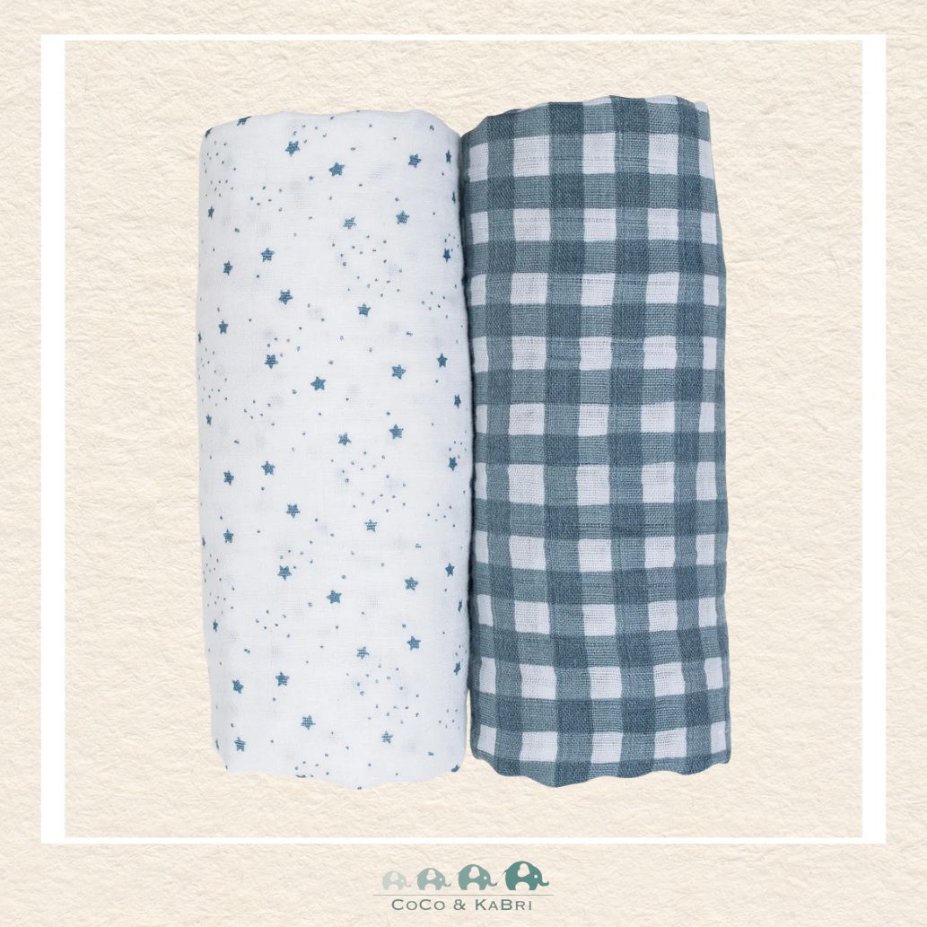 Lulujo 2-Pack Cotton Muslin Swaddle Blankets - Stars &. Gingham, CoCo & KaBri Children's Boutique, Brooks Alberta Canada
