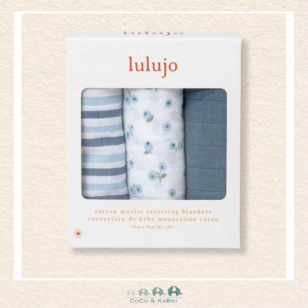 Lulujo 3pk Cotton Receiving Blankets - Blueberries, CoCo & KaBri Children's Boutique, Brooks Alberta Canada