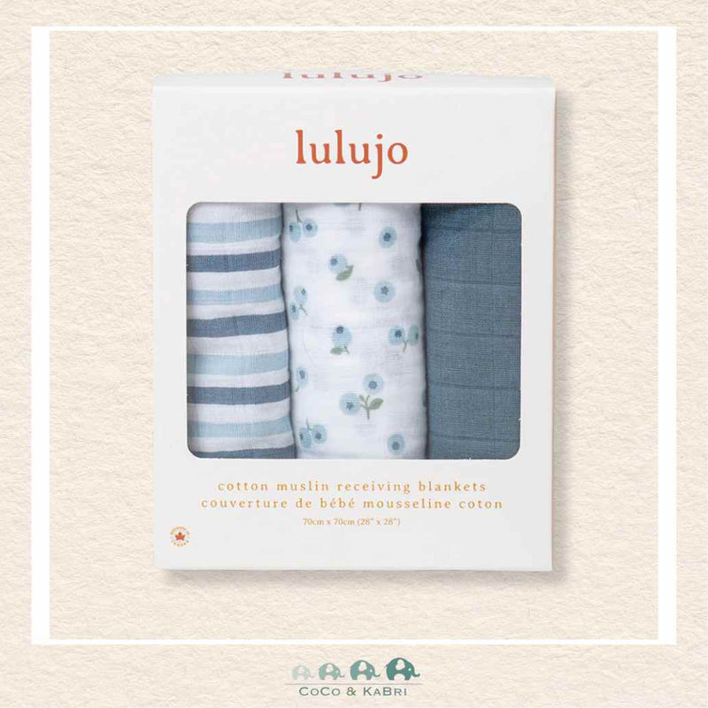 Lulujo 3pk Cotton Receiving Blankets - Blueberries, CoCo & KaBri Children's Boutique, Brooks Alberta Canada
