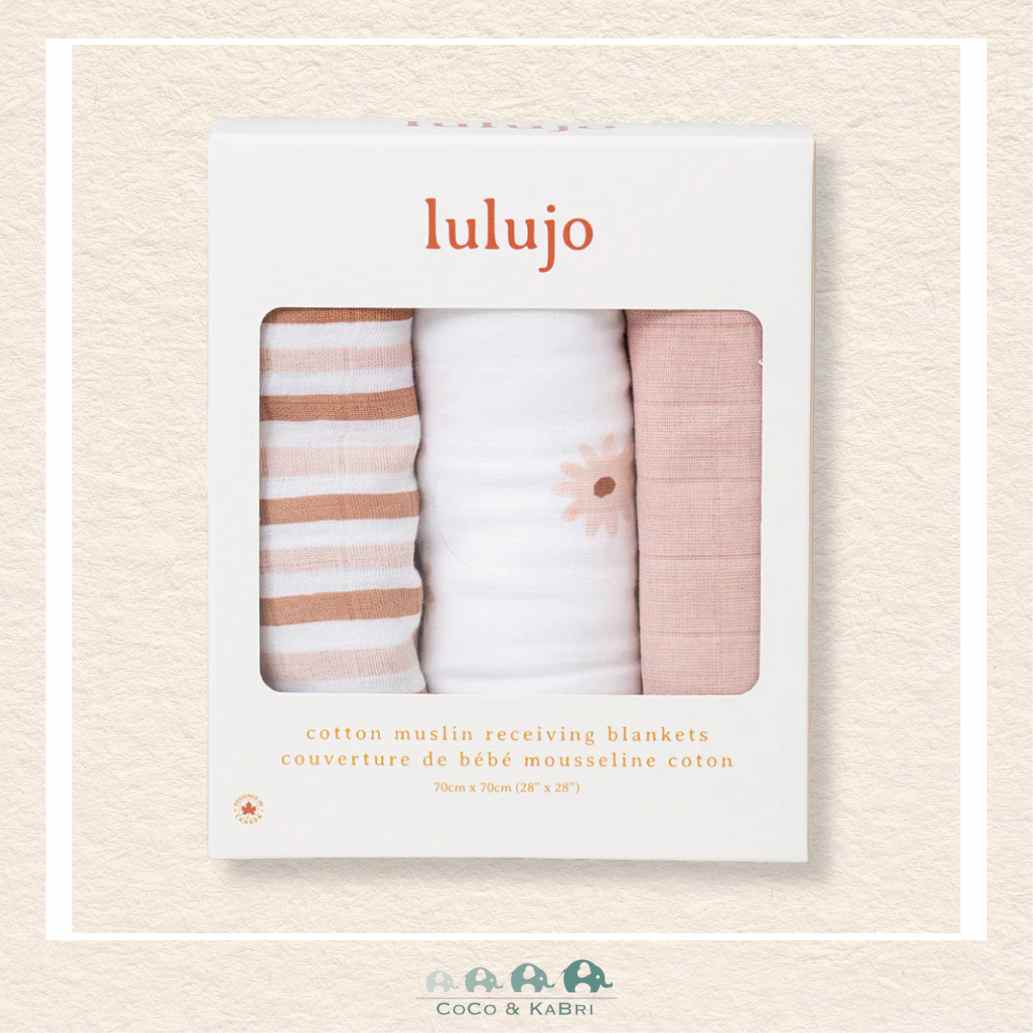Lulujo 3pk Cotton Receiving Blankets- Daisies, CoCo & KaBri Children's Boutique, Brooks Alberta Canada
