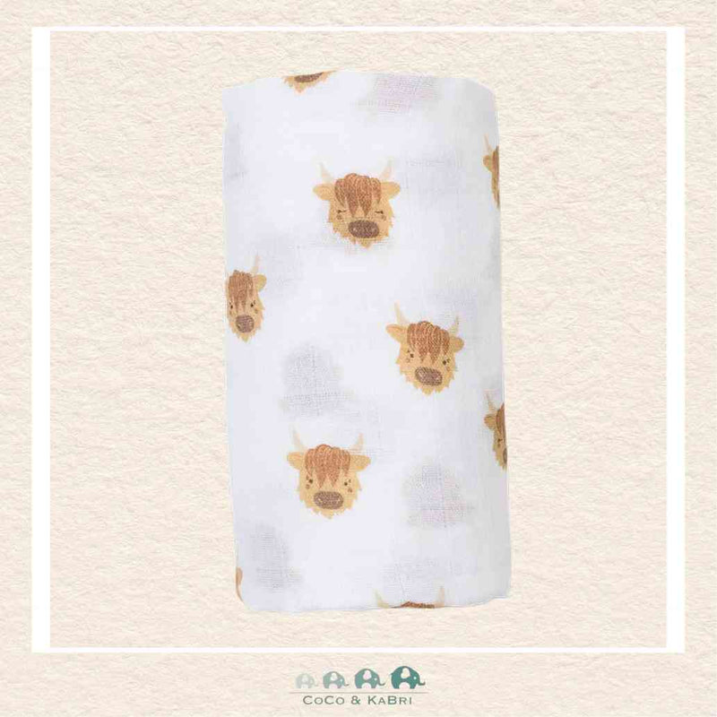 Lulujo: Cotton Muslin Swaddle Blanket - 40x40 - Highland Cow, CoCo & KaBri Children's Boutique, Brooks Alberta Canada