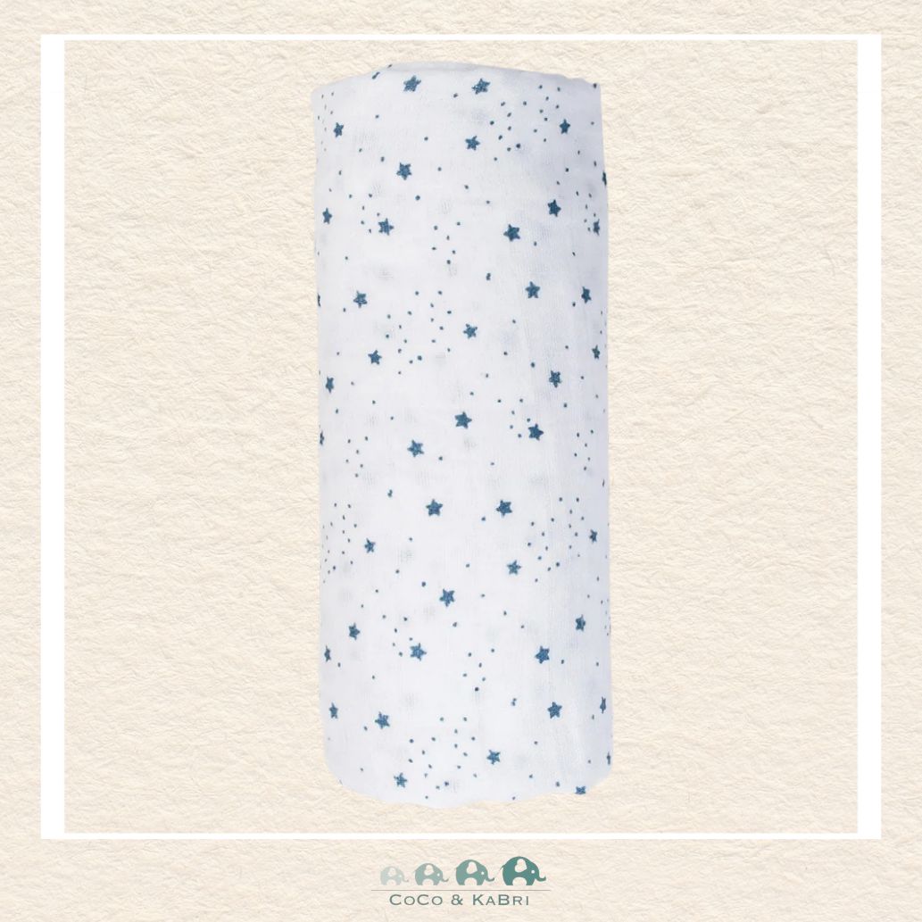 Lulujo Single Cotton Muslin Swaddle Blanket – Blue Stars, CoCo & KaBri Children's Boutique, Brooks Alberta Canada