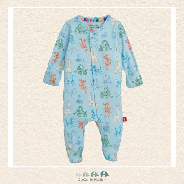 Magnetic Me "Blue party Animals" Glow In The Dark Footie, front view, CoCo & KaBri Children's Boutique, Canada