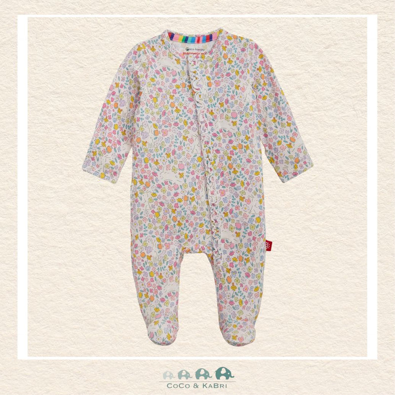 Magnetic Me: Bunny Blossom Modal Ruffle Footie, Front View, CoCo & KaBri Children's Boutique, Canada