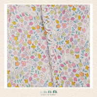 Close-up of Magnetic Me Bunny Blossom ruffle footie highlighting the hidden magnetic fastener technology and the intricate floral bunny boutique design | Canada