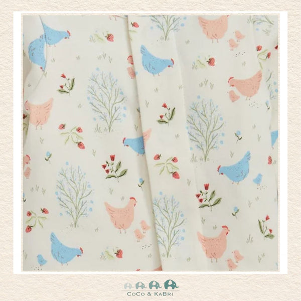 Close-up of Magnetic Me Chicken Tender organic cotton footie highlighting the hidden magnetic fastener technology and the soft, durable boutique fabric texture | Canada