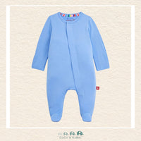 Magnetic Me Cloud Blue baby footie in ultra-soft boutique fabric featuring hidden magnetic closures for effortless changes and a classic light blue nursery color | Canada
