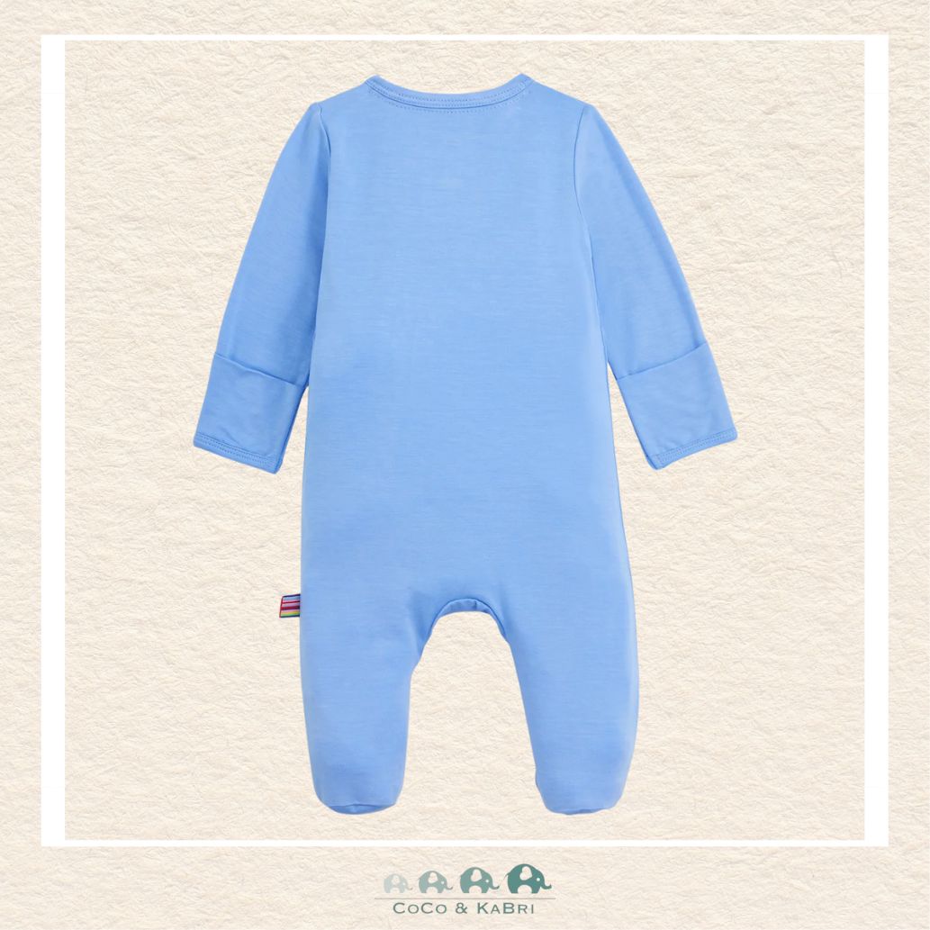 Back view of Magnetic Me Cloud Blue baby footie showing the premium tailored fit and high-quality breathable material for all-day comfort | Canada