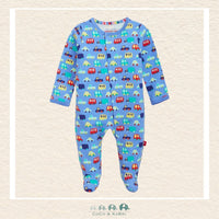 Magnetic Me Cars baby coverall in ultra-soft CloudStretch fabric featuring hidden magnetic closures for easy changes and a playful vintage car boutique print | Canada