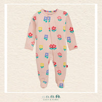 Magnetic Me Pink Flower baby coverall in ultra-soft CloudStretch fabric featuring hidden magnetic closures for easy changes and a delicate botanical floral print | Canada