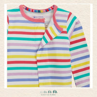 Close-up of Magnetic Me Rainbow Stripes coverall highlighting the innovative hidden magnetic fasteners and the soft, high-performance CloudStretch boutique fabric | Canada