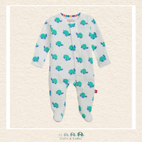 Magnetic Me Turtle baby coverall in ultra-soft CloudStretch fabric featuring hidden magnetic closures for easy changes and a playful sea turtle boutique print | Canada