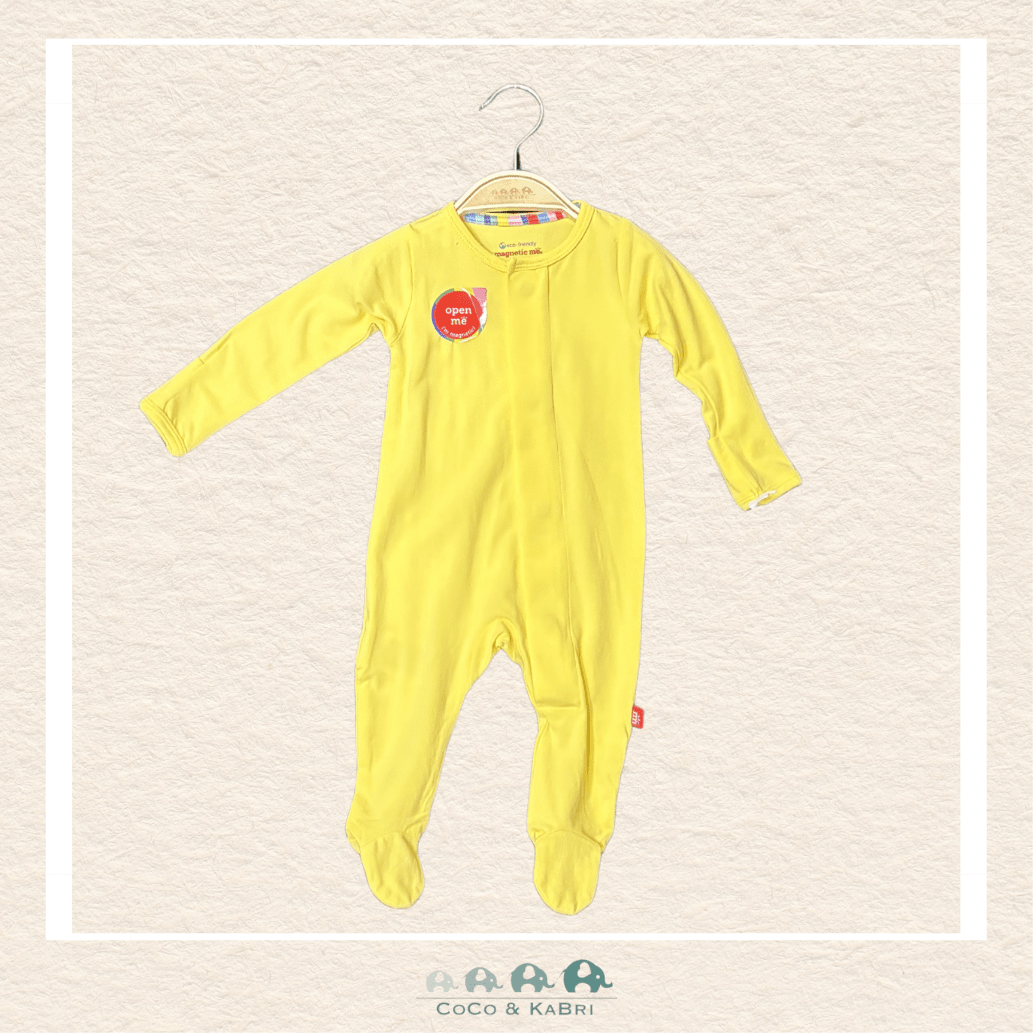 Magnetic Me Yellow baby coverall in ultra-soft CloudStretch fabric featuring hidden magnetic closures for effortless changes in a bright gender-neutral boutique color | Canada
