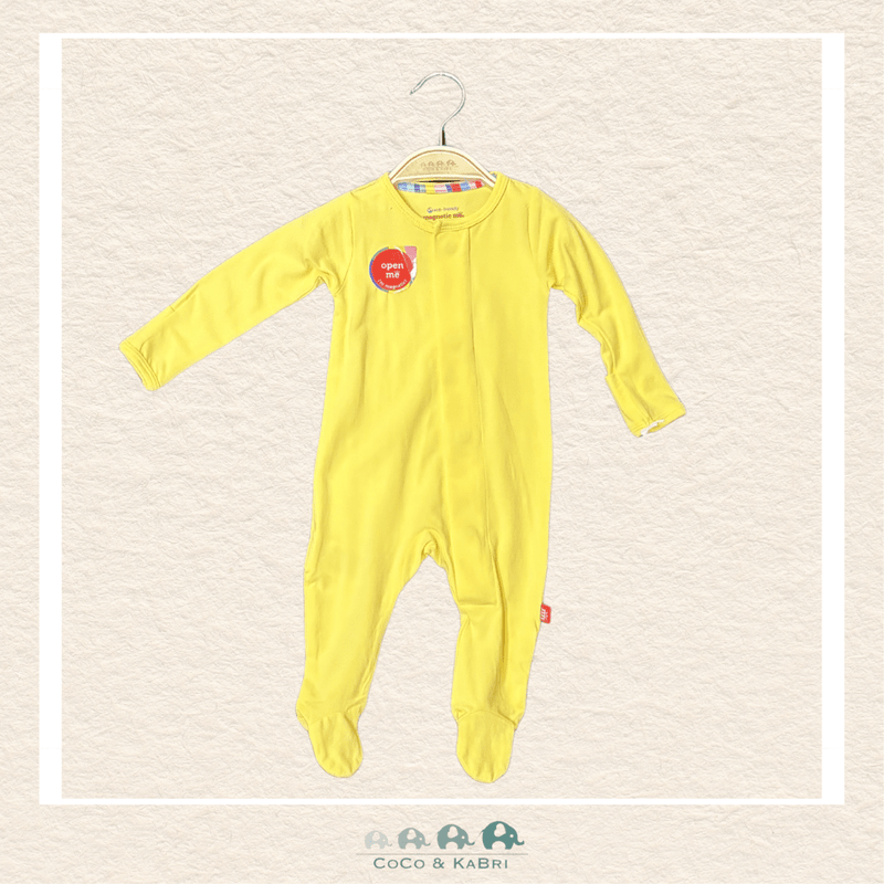 Magnetic Me Yellow baby coverall in ultra-soft CloudStretch fabric featuring hidden magnetic closures for effortless changes in a bright gender-neutral boutique color | Canada