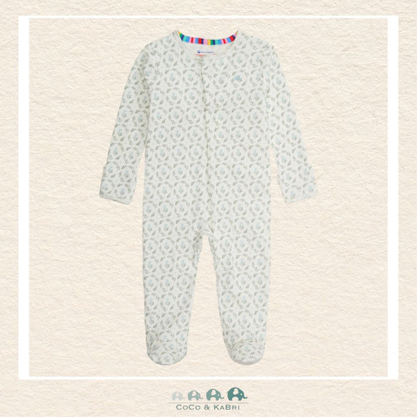 Magnetic Me Eloise baby footie in GOTS certified organic cotton featuring hidden magnetic closures for easy changes and a delicate floral boutique print | Canada