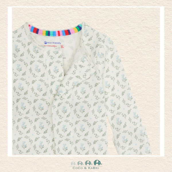 Close-up of Magnetic Me Eloise organic cotton footie highlighting the hidden magnetic fastener technology and the soft, chemical-free boutique fabric texture | Canada