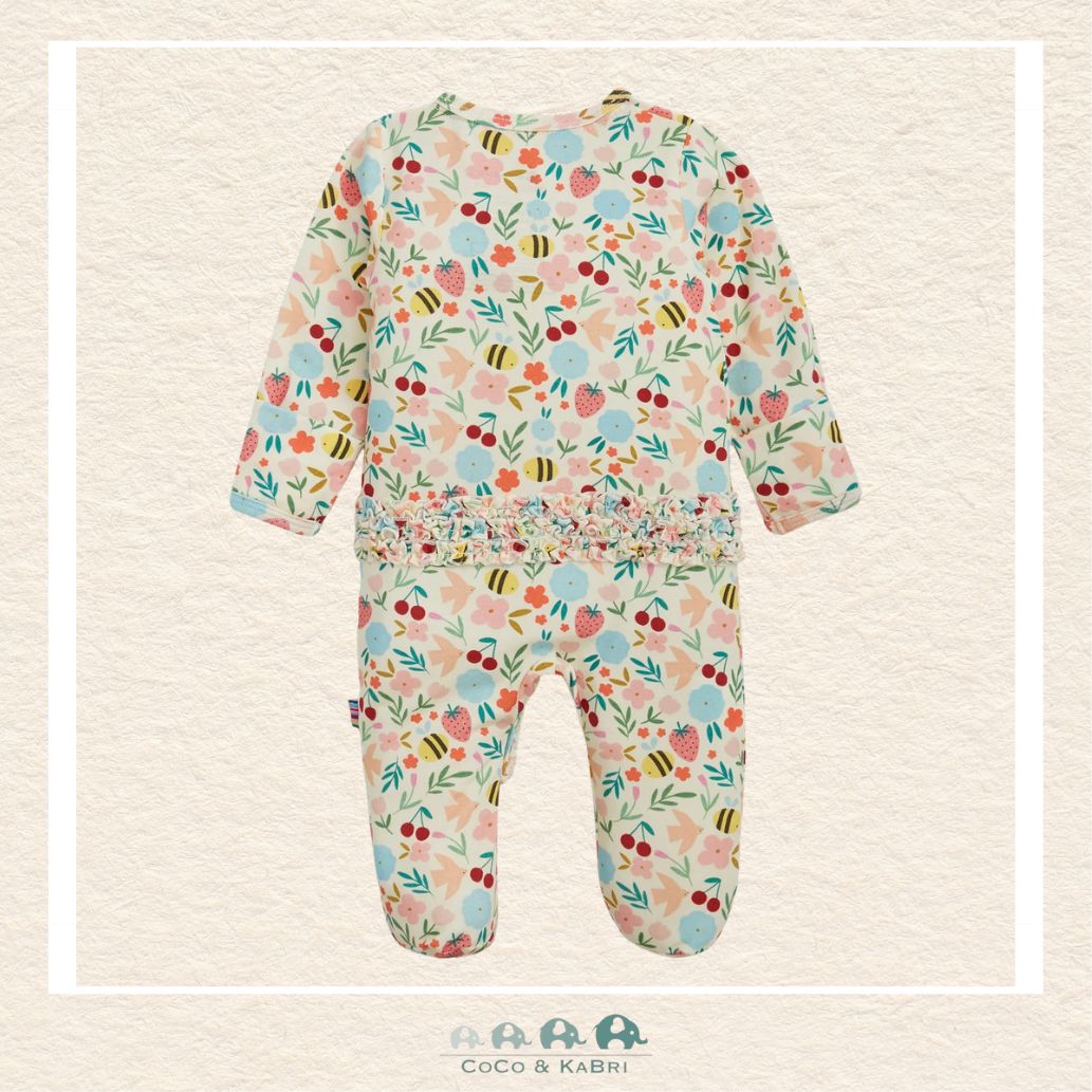 Back view of Magnetic Me Honey Blossom baby footie showing the streamlined boutique fit and breathable modal material for all-day comfort | Canada