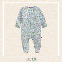 Magnetic Me Lavina baby footie in ultra-soft modal fabric featuring hidden magnetic closures for easy changes and a sophisticated purple floral boutique print | Canada
