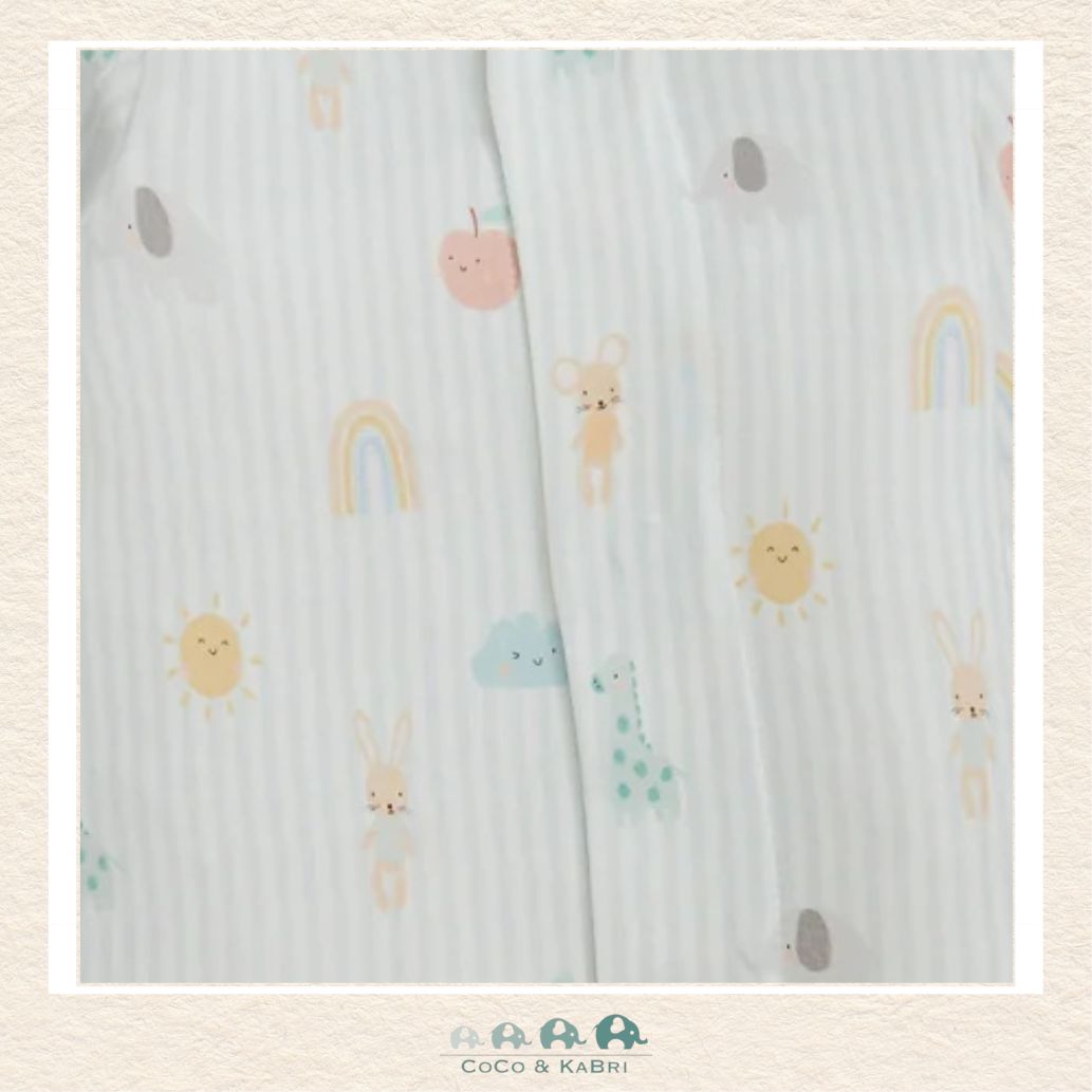 Close-up of Magnetic Me Lullaby Sky footie highlighting the hidden magnetic fastener technology and the delicate print on exceptionally soft boutique modal fabric | Canada