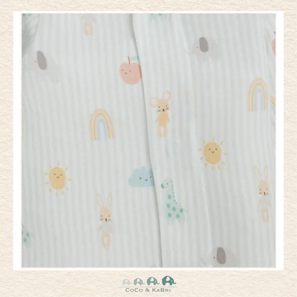 Close-up of Magnetic Me Lullaby Sky footie highlighting the hidden magnetic fastener technology and the delicate print on exceptionally soft boutique modal fabric | Canada