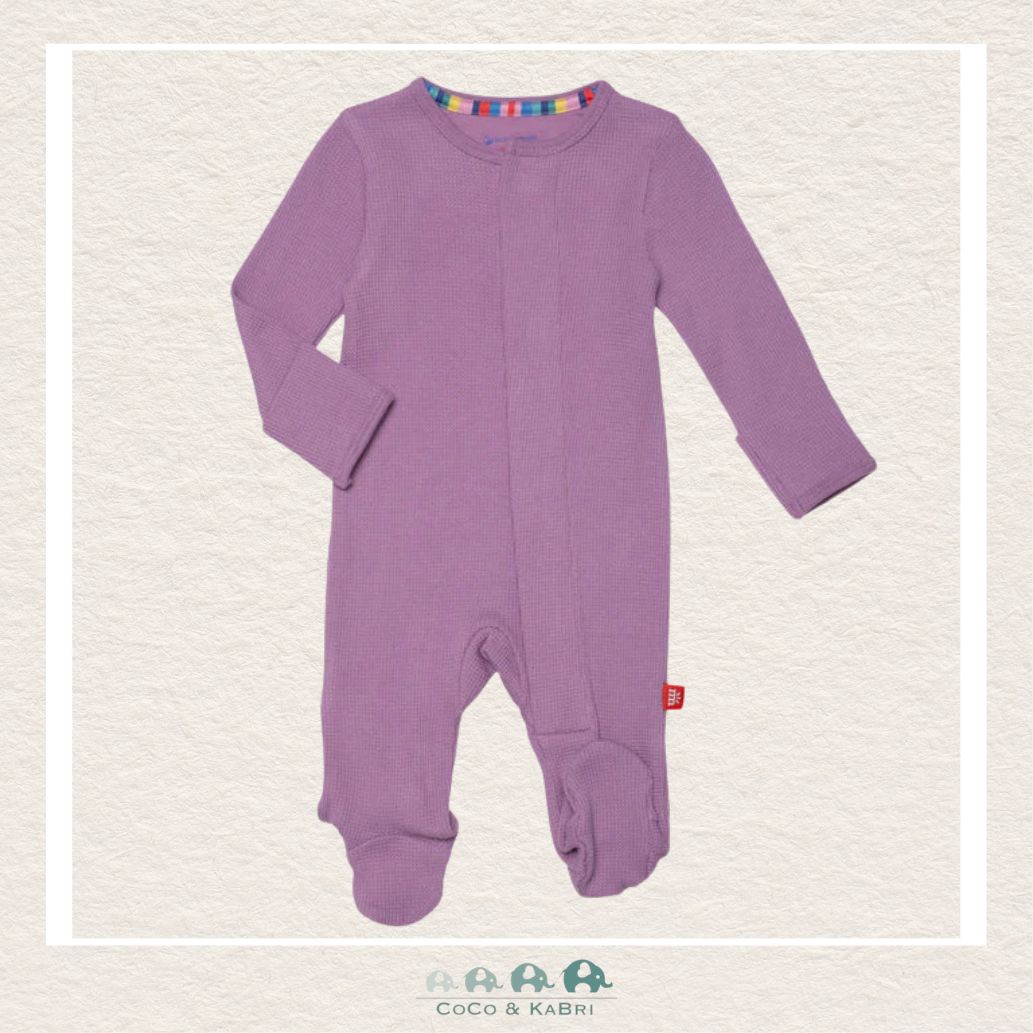 Magnetic Me Pink Ribbon baby footie in cozy waffle knit modal fabric featuring hidden magnetic closures for easy changes and a delicate soft pink boutique color | Canada