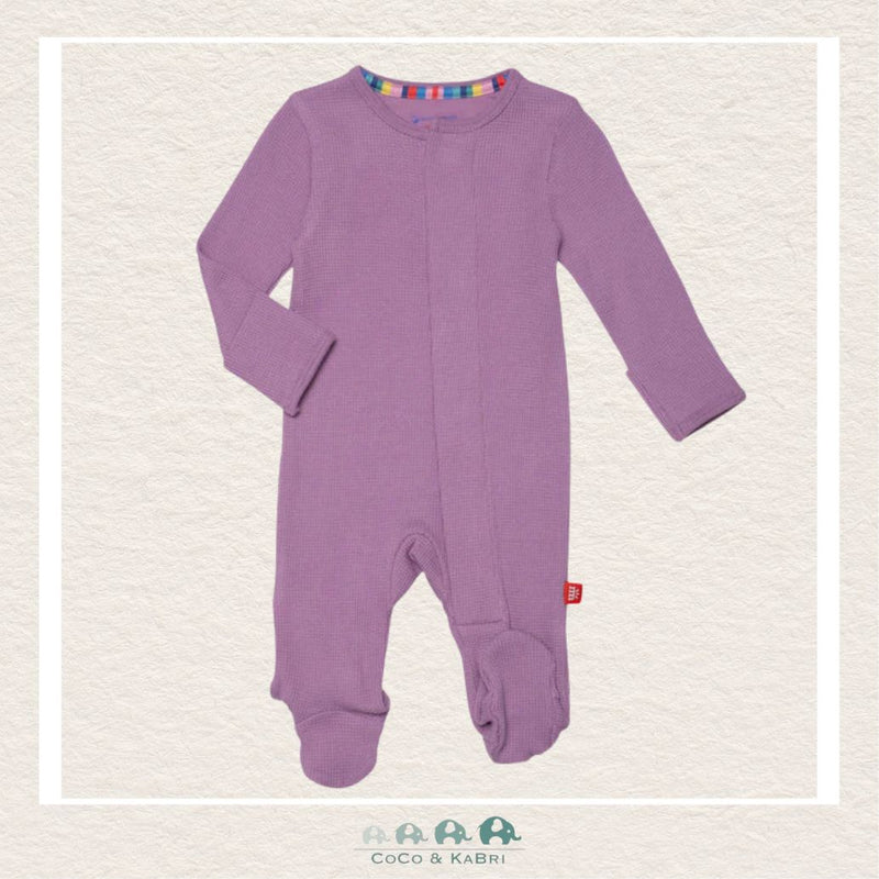 Magnetic Me Pink Ribbon baby footie in cozy waffle knit modal fabric featuring hidden magnetic closures for easy changes and a delicate soft pink boutique color | Canada
