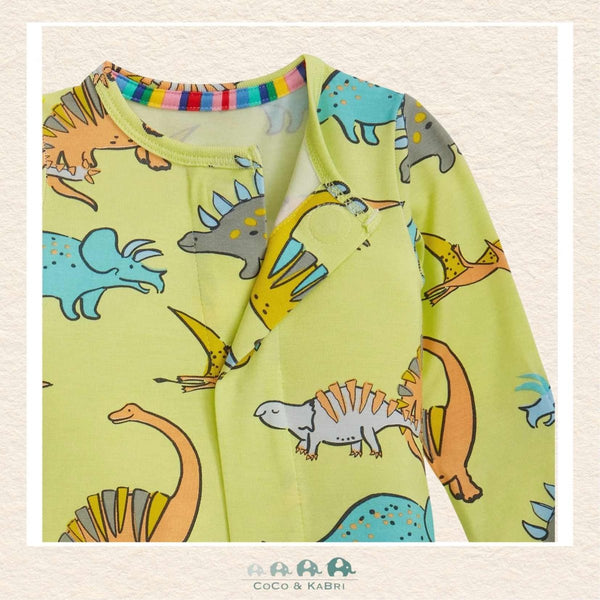 Close-up of Magnetic Me Roar & Explore modal footie highlighting the hidden magnetic fastener technology and the smooth, lightweight boutique fabric texture | Canada
