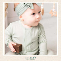 Magnetic Me Seafoam Modal Footie on infant showing the calming green hue and easy-access magnetic closure design | Canada
