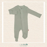 Front view of Magnetic Me seafoam baby footie featuring hidden SewSafe™ magnetic closures for effortless diaper changes | Canada