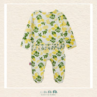 Back view of Magnetic Me Simply the Zest baby footie showing the streamlined boutique fit and the feminine ruffle details on breathable modal material | Canada