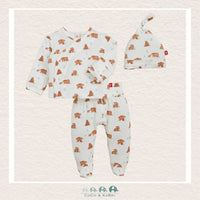Magnetic Me Wildly Loved 3-piece Take Me Home set featuring a magnetic-closure top, footed pants, and matching hat in ultra-soft modal fabric with a sweet heart print | Canada