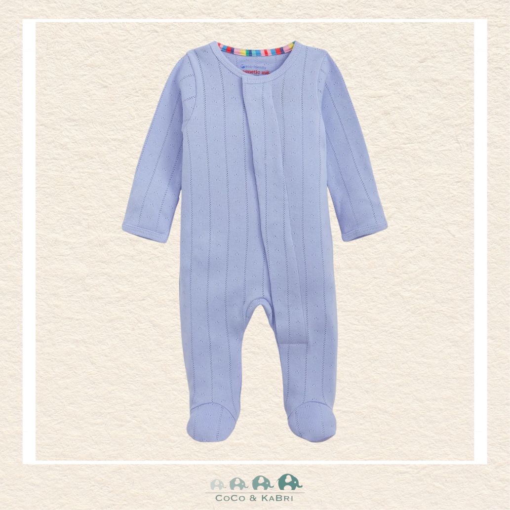 Magnetic Me Wisteria baby footie in soft pointelle knit featuring hidden magnetic closures for easy changes and a classic textured boutique finish | Canada