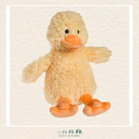 Front view of the Mary Meyer 5-inch Whispers Duck in classic sunny yellow highlighting its petite size and incredibly soft, downy texture