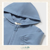 Close-up of Mayoral fabric showing the premium baby blue cotton-rich texture and soft ribbed cuffs | Canada