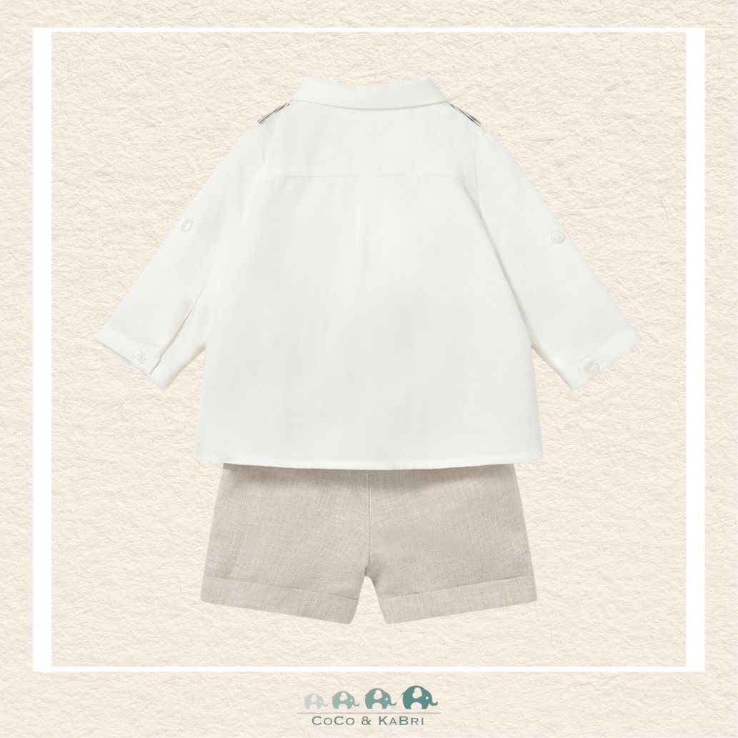 Back view of Mayoral baby boy formal set showing the high-quality tailoring and breathable linen-blend construction | Canada