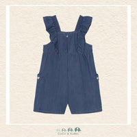 Back view of Mayoral baby denim romper showing the high-quality construction and secure closure for easy dressing | Canada