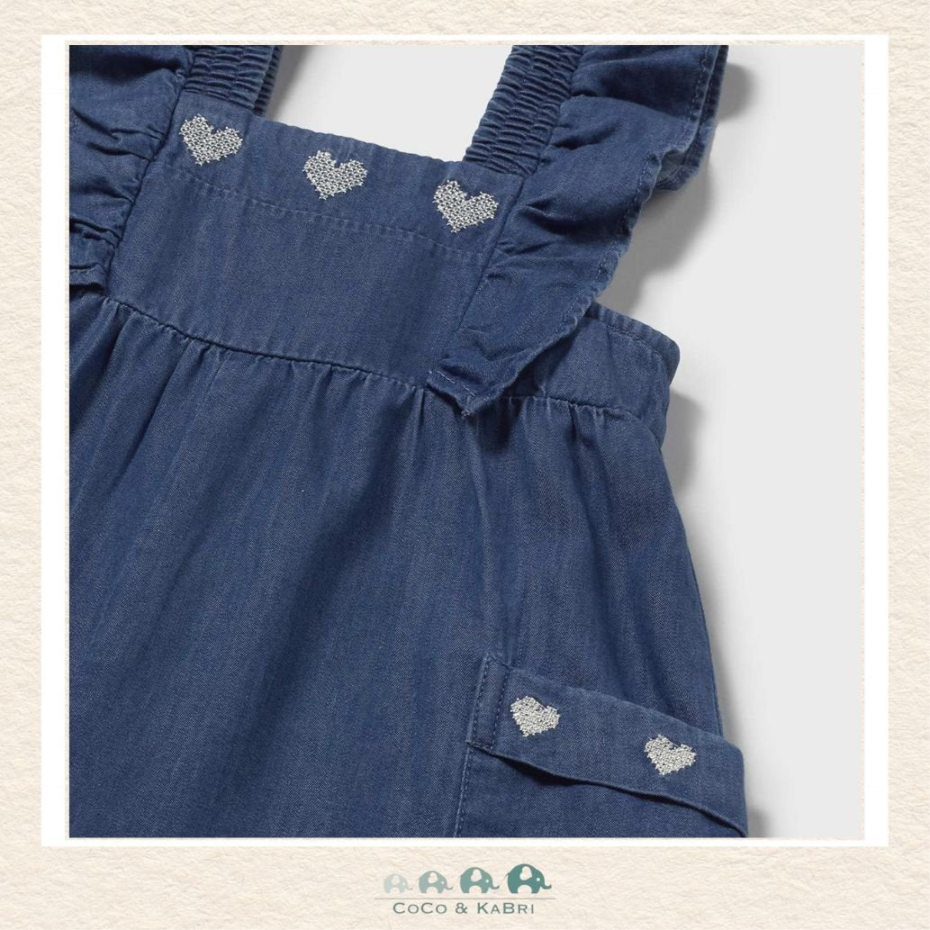 Close-up of Mayoral denim fabric showing the detailed triple heart motif and premium lightweight texture | Canada