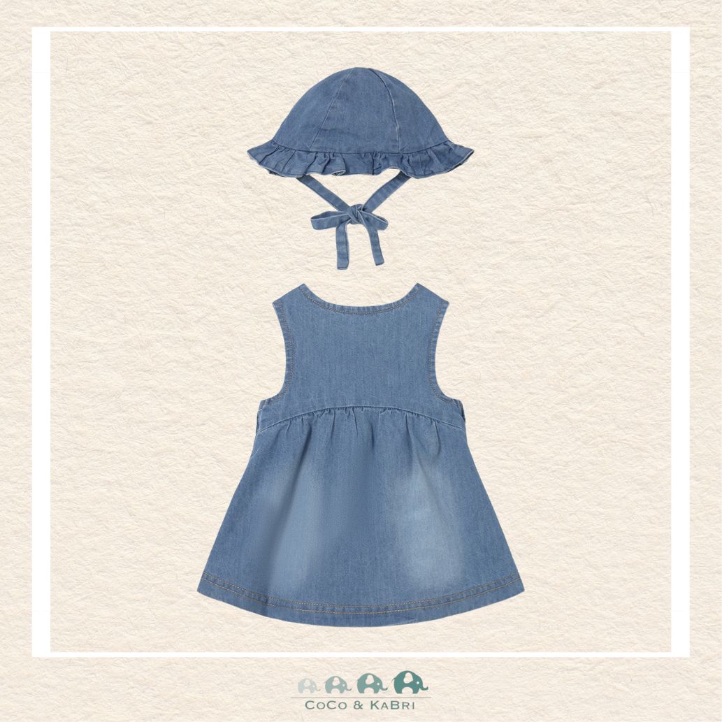 Back view of Mayoral baby girl denim dress showing the secure back closure and high-quality indigo fabric | Canada