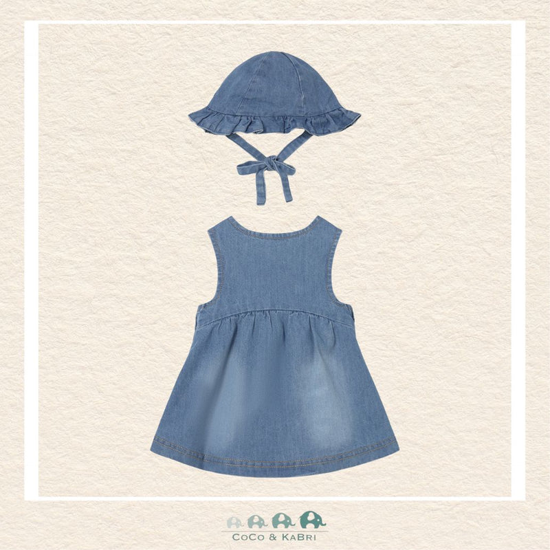 Back view of Mayoral baby girl denim dress showing the secure back closure and high-quality indigo fabric | Canada